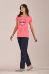 Sweet Moon Knit Cotton Pyjama Set - Navy Lightpink — thumbnail 3